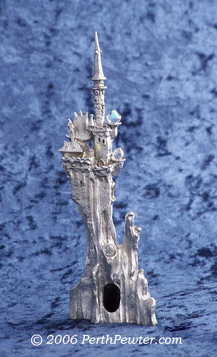 Pewter Castle on Mountain with Colorful Crystals 